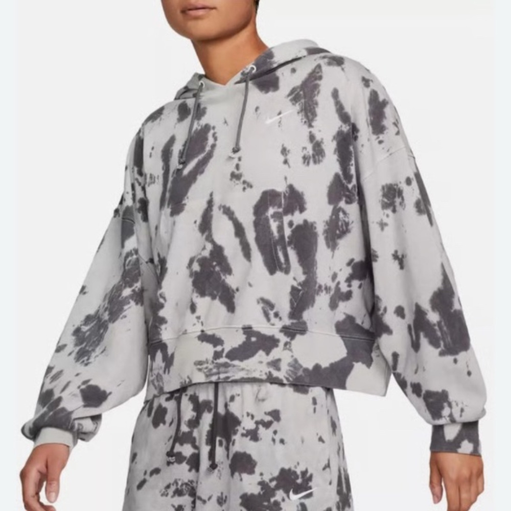 Nike Sportswear Washed Jersey Oversized Crop Hoodie in gray tie-dye small Unisex